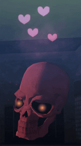 A Pink Skull With Hearts Coming Out Of It 'S Eyes GIF