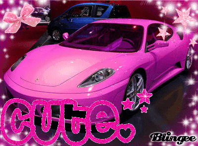 A Pink Sports Car With The Word Cute Written On It GIF