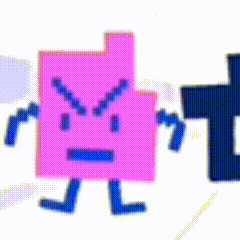 Pink Square With Arms And Legs Next To Angry Blue Square GIF