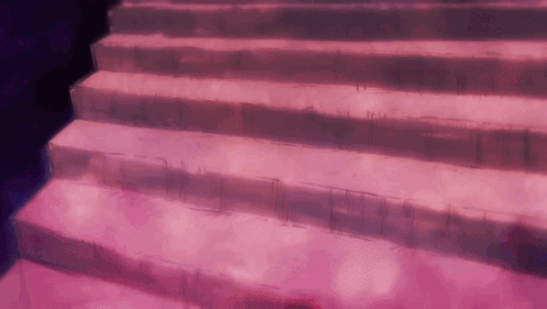 A Pink Staircase With A Purple Background And A Person Walking Down Them GIF