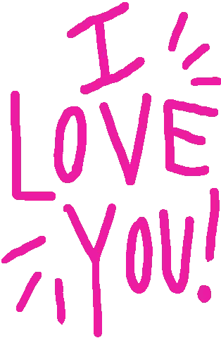 a pink sticker that says i love you