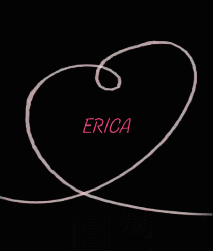 A Pink Swirl With The Name Erica On A Black Background GIF