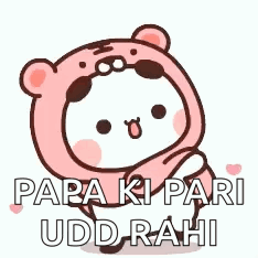A Pink Teddy Bear Is Holding A Heart And Saying Papa Ki Pari Udd Rahi . GIF