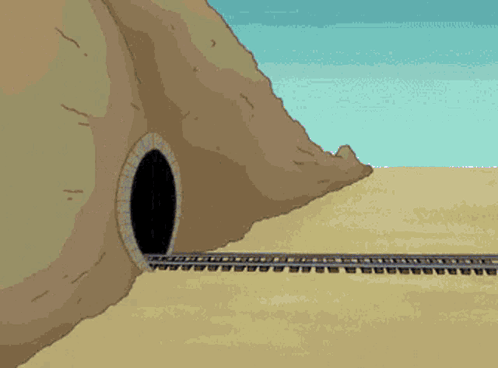A Pink Train Is Going Through A Tunnel In The Desert GIF