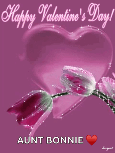 A Pink Valentine 'S Day Card With Flowers And A Heart GIF