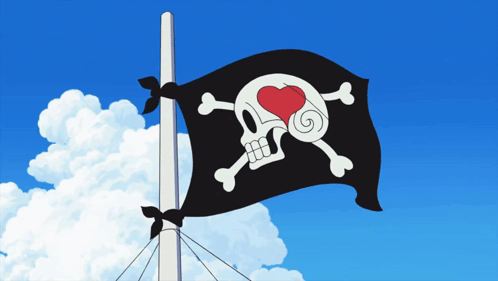 A Pirate Flag With A Skull And Crossbones And A Heart GIF