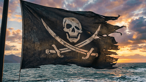A Pirate Flag With A Skull And Crossed Swords On It GIF