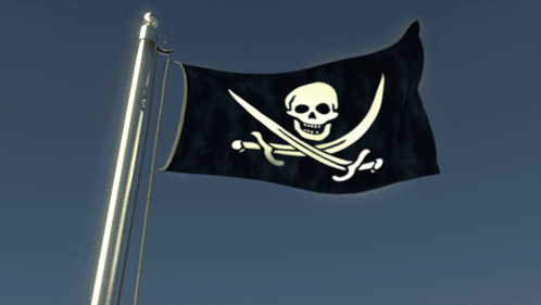 A Pirate Flag With A Skull And Crossed Swords On It GIF