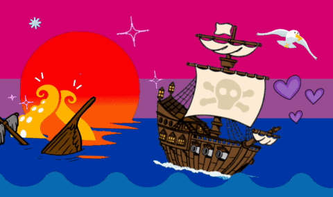 A Pirate Ship With A Skull And Crossbones Sail GIF