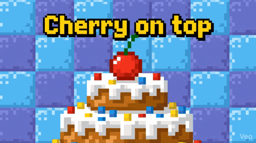 A Pixel Art Cake With A Cherry On Top And The Words Cherry On Top Above It GIF