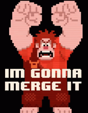 A Pixel Art Character With The Words Im Gonna Merge It Below Him GIF