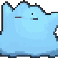 a pixel art drawing of a blue dinosaur with a black outline