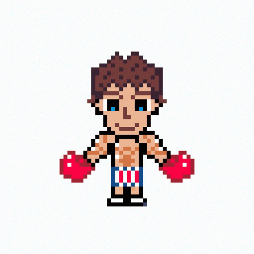 A Pixel Art Drawing Of A Boxer With The Word Yo Written Below Him GIF