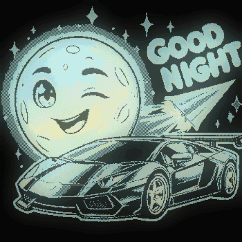 A Pixel Art Drawing Of A Car And A Moon With The Words Good Night GIF