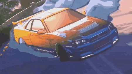A Pixel Art Drawing Of A Car Driving Down The Road GIF