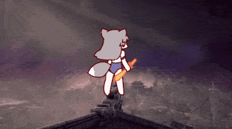 a pixel art drawing of a cartoon character holding a sword