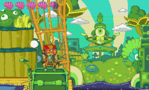 A Pixel Art Drawing Of A Cartoon Character Sitting On A Box GIF