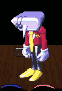 A Pixel Art Drawing Of A Cartoon Character Wearing A Red Jacket And Tie GIF