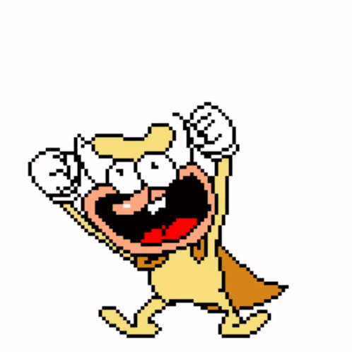 A Pixel Art Drawing Of A Cartoon Character With A Cape And Gloves GIF