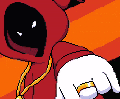A Pixel Art Drawing Of A Cartoon Character With A Red Hoodie GIF