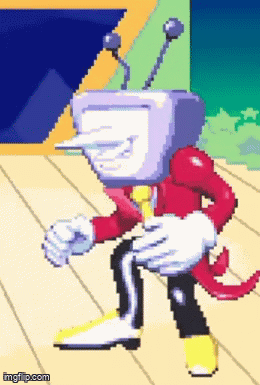 A Pixel Art Drawing Of A Cartoon Character With A Television Head GIF