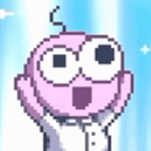A Pixel Art Drawing Of A Cartoon Character With Big Eyes And A Surprised Look On His Face . GIF