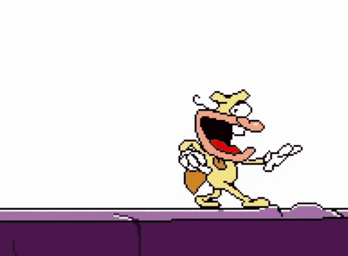 A Pixel Art Drawing Of A Cartoon Character With The Word Pmg Written On The Wall Behind Him GIF