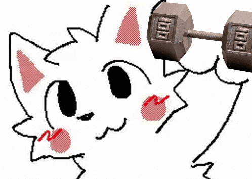 A Pixel Art Drawing Of A Cat Holding A Dumbbell GIF