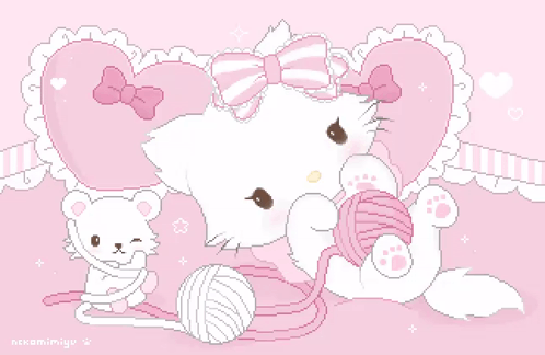 A Pixel Art Drawing Of A Cat Holding Yarn GIF