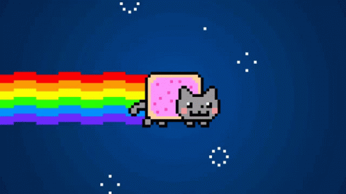 A Pixel Art Drawing Of A Cat With A Rainbow Coming Out Of Its Mouth GIF