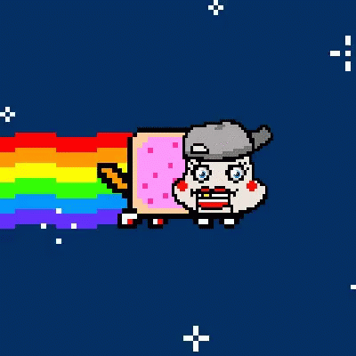 A Pixel Art Drawing Of A Clown With A Rainbow Tail GIF