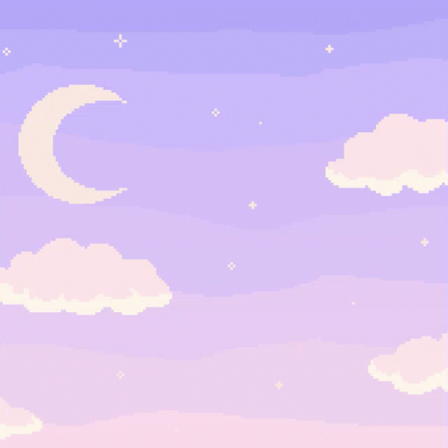 A Pixel Art Drawing Of A Crescent Moon And Clouds GIF