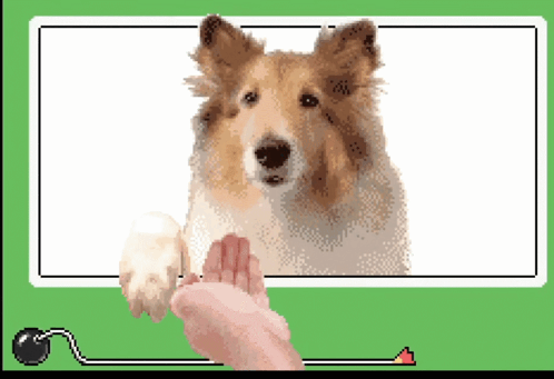 A Pixel Art Drawing Of A Dog Giving A High Five GIF