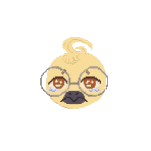 a pixel art drawing of a dog wearing glasses