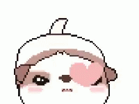 A Pixel Art Drawing Of A Dog With A Pink Heart Behind It . GIF
