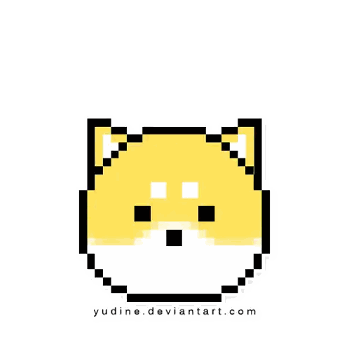 a pixel art drawing of a dog with the words yes written above it