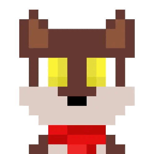 a pixel art drawing of a fox wearing a red scarf .