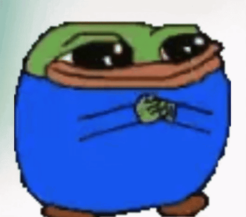 a pixel art drawing of a frog wearing a blue shirt and a bow tie .