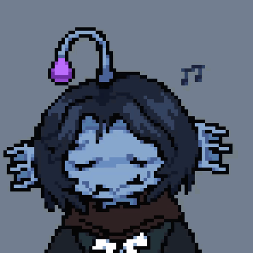 A Pixel Art Drawing Of A Frog With A Purple Flower On His Head GIF
