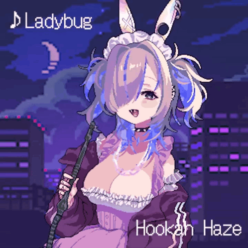 A Pixel Art Drawing Of A Girl Holding A Hookah GIF