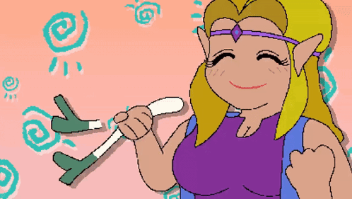 A Pixel Art Drawing Of A Girl Holding A Stick And Smiling GIF