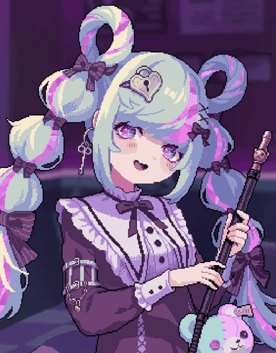 A Pixel Art Drawing Of A Girl Holding A Sword GIF