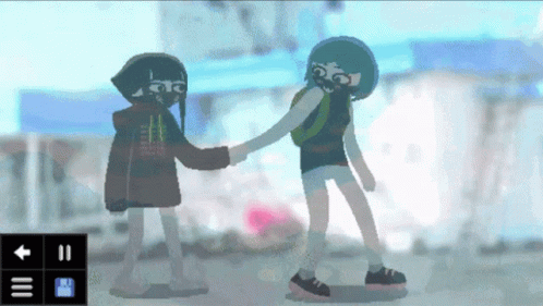 A Pixel Art Drawing Of A Girl Holding Another Girl 'S Hands GIF