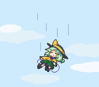 A Pixel Art Drawing Of A Girl In A Witch Hat Flying Through The Air GIF