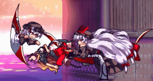 A Pixel Art Drawing Of A Girl Laying On Another Girl 'S Lap GIF