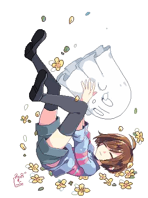 a pixel art drawing of a girl laying on her back holding a ghost