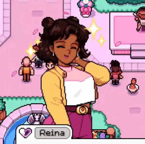 A Pixel Art Drawing Of A Girl Named Reina In A Video Game . GIF