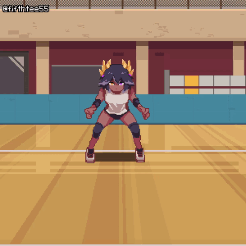 A Pixel Art Drawing Of A Girl On A Basketball Court With The Hashtag Fifthtee55 GIF
