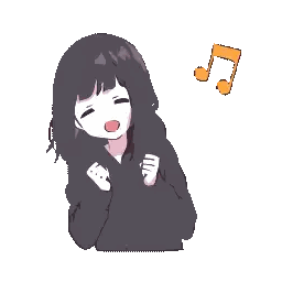 a pixel art drawing of a girl singing with a music note above her head .