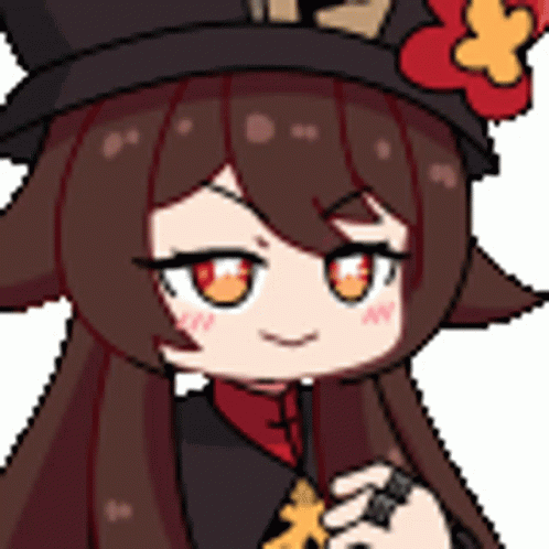 A Pixel Art Drawing Of A Girl Wearing A Hat And Holding A Flower . GIF